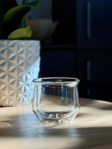 Double-walled borosilicate latte glass in clear by Brüü Glassware